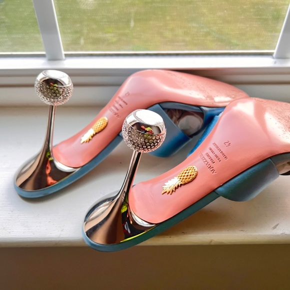 AQUAZZURA Yes Darling 95 crystal-embellished satin mules - Picture 6 of 12